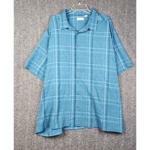 Cafe Luna Button Down Shirt Mens 3XL Blue Plaid Short Sleeve Textured Camp Top